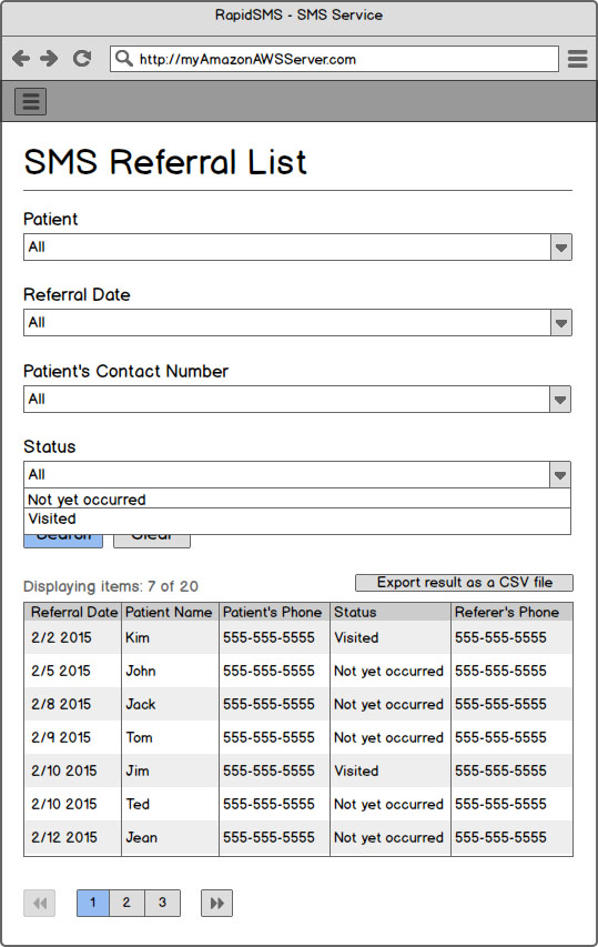 Filtering SMS patient referral list by Visiting Status