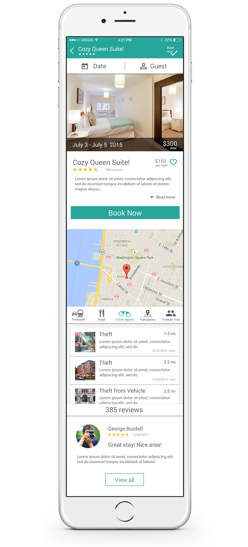 Hi-Fi mockup: Mobile design - specific apartment candidate screen