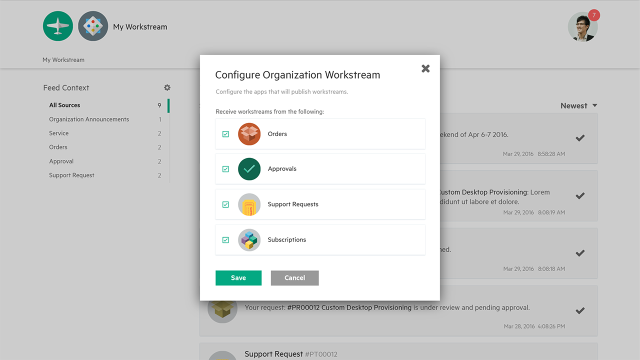 Final design: Org Admin decide which Workstream feeds will be published.