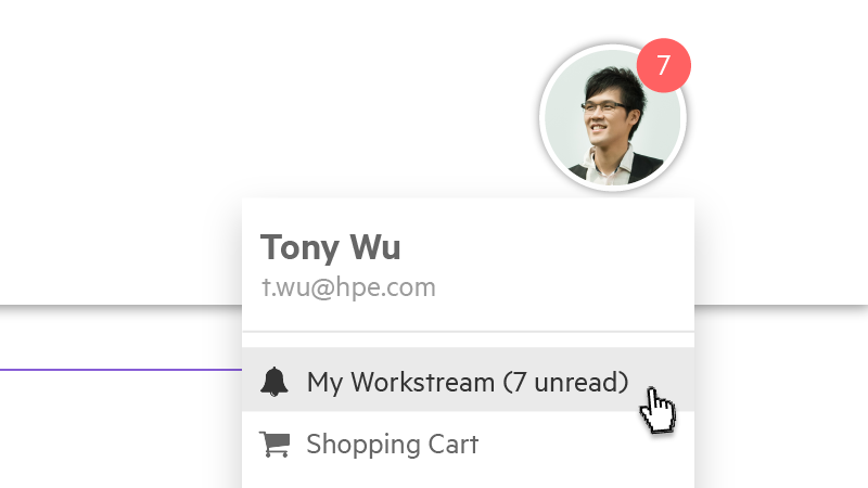 Showing number of 'Unread' Workstream feed on red badge alert.