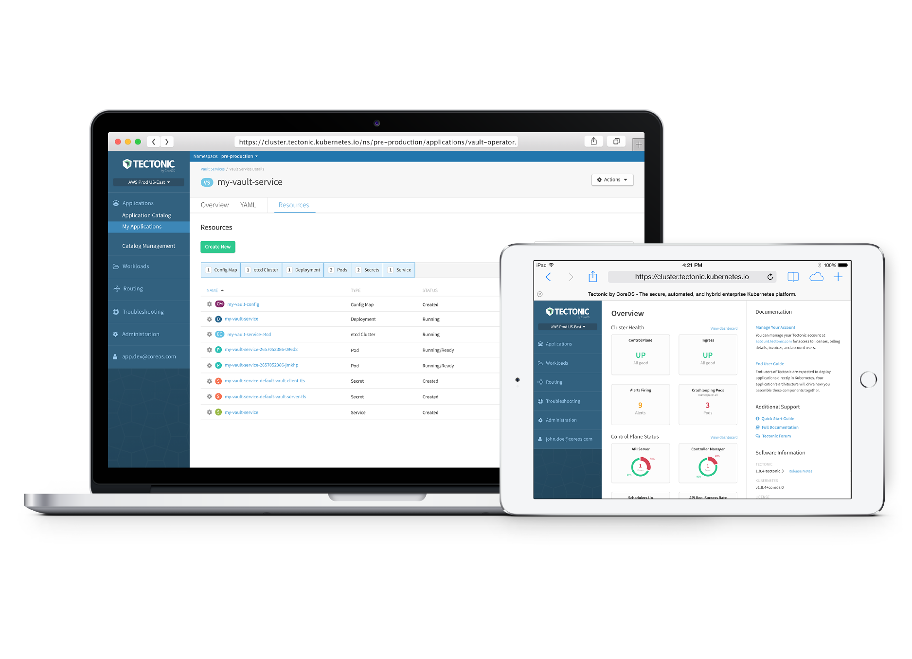 Tectonic by CoreOS, The secure, automated, and hybrid enterprise Kubernetes platform.